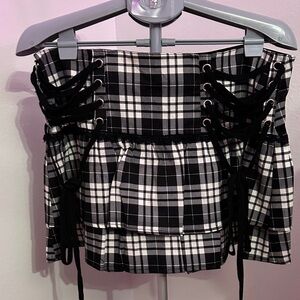 NWT Widow Black and White Plaid Mini Skirt